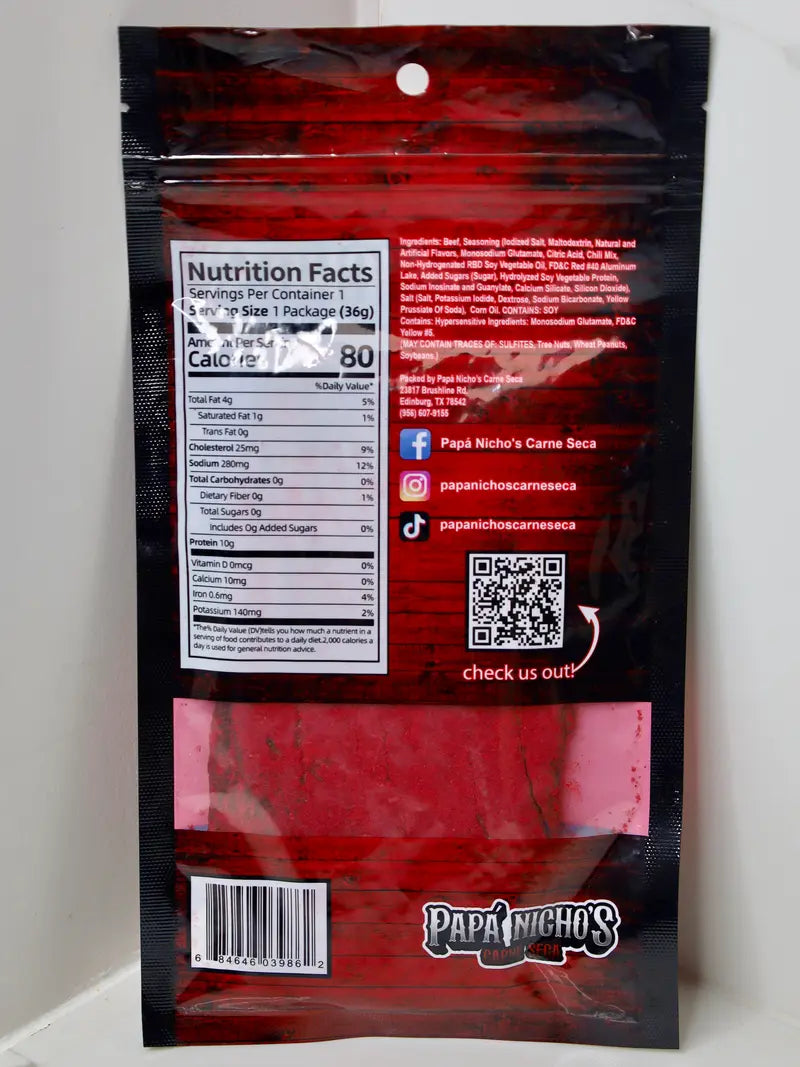 NEW LOOK - RED POWDER HOT Beef Jerky - Carne Seca