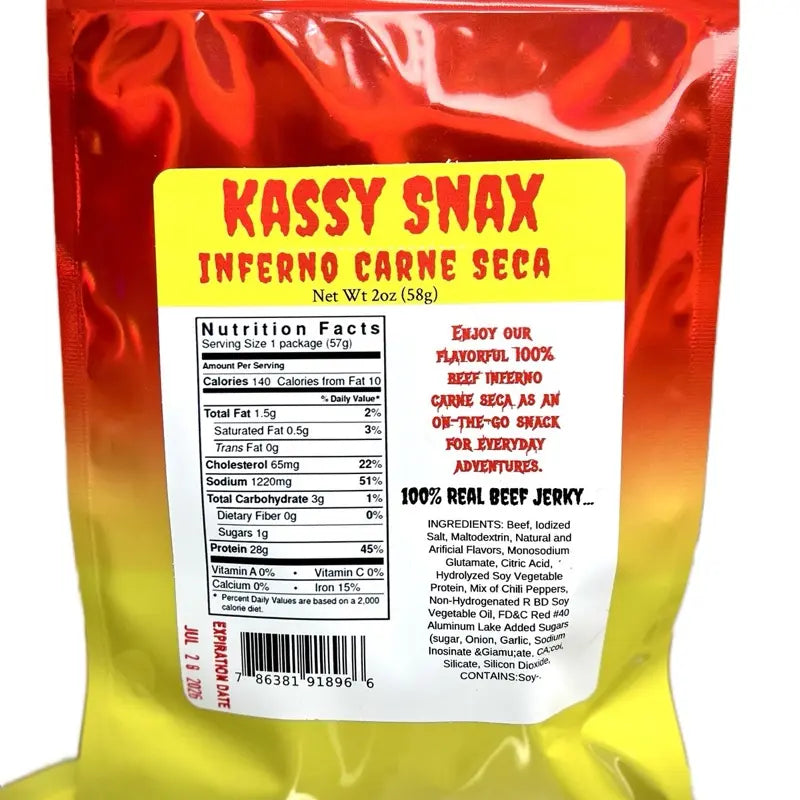 Kassy Snax Crunchy Inferno Carne Seca Beef Snack